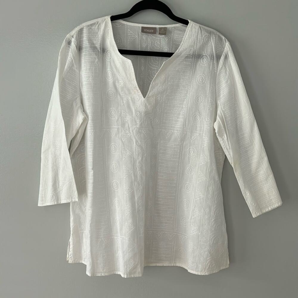 Chico’s Women’s Cotton Top with Micro Embroidery Size Chico’s 2 Medium